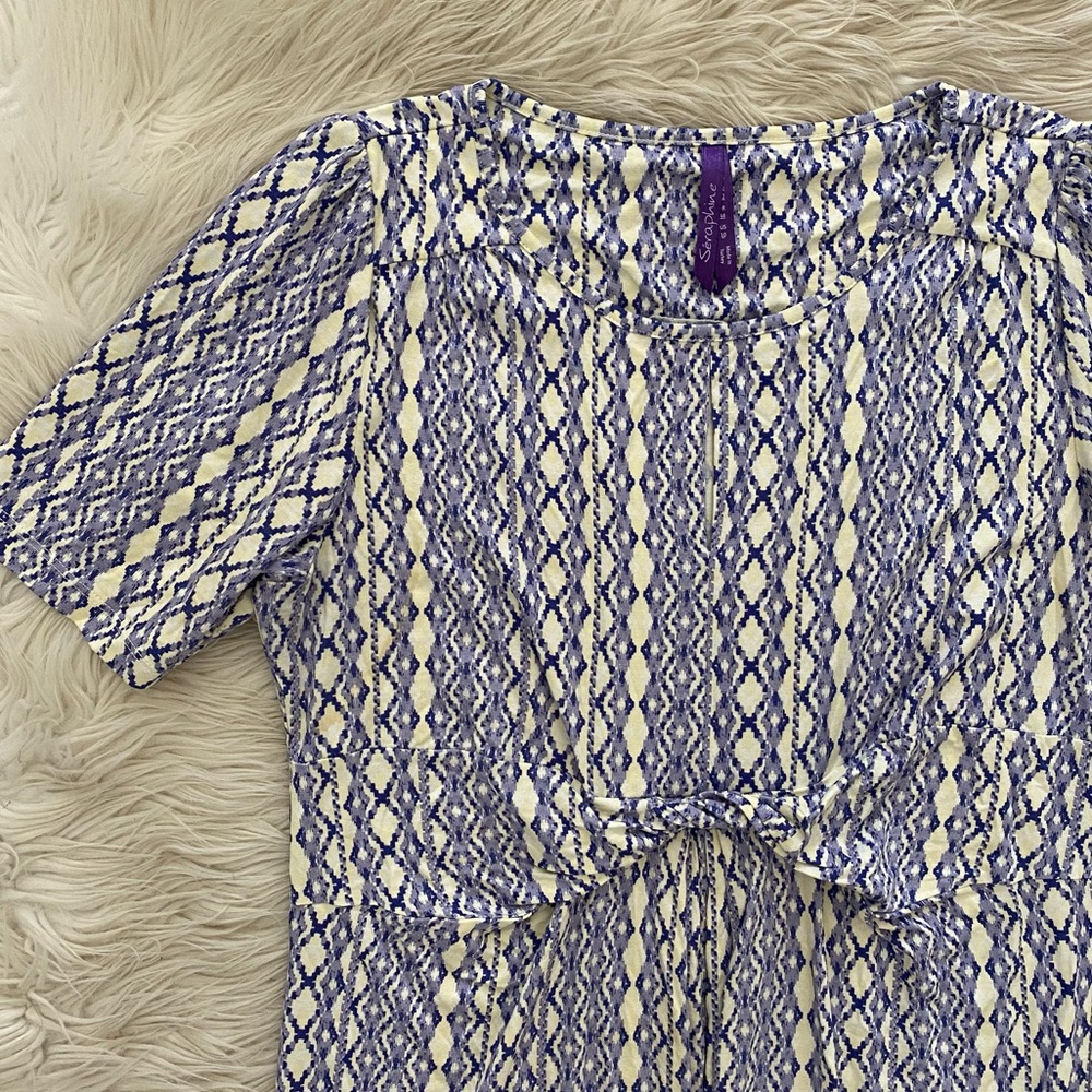 Seraphine Purple Yellow Geometric Short Sleeve Aztec Front Twist Maternity Dress - Picture 3 of 15